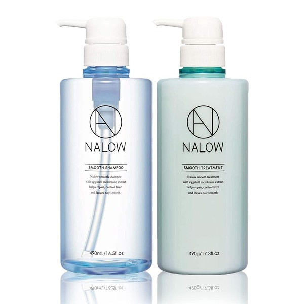 NALOW Shampoo and Treatment Bottle Set, Amino Acid Shampoo with Egg Shell Membrane and Amino Acids, Paraben-Free, Mineral Oil-Free, Colorant-Free, Additive-Free, Deep Moist Type, Smooth Type, 16.6 fl oz (490 ml) + 17.3 oz (490 g)