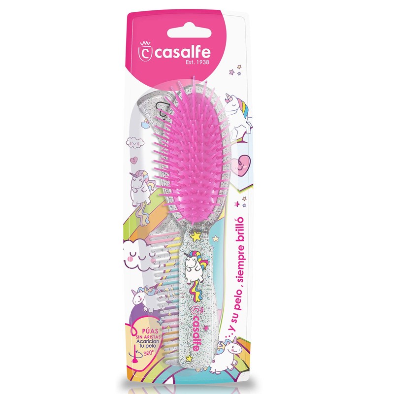 Casalfe 3466 Detangler Brush + Comb Unicorns and Glitter -