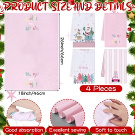 Hahafelt 4 Pcs Christmas Hand Towels Gift 18 x 26'' Merry and Bright Pink Kitchen Towels Winter Holiday Decoration Hand Towel for Bathroom Kitchen for Women Basket Stocking Stuffers
