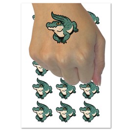 Crocodile Alligator Cute Temporary Tattoo Water Resistant Fake Body Art Set Collection - 15 2" Tattoos (1 Sheet)