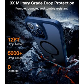 TORRAS Magnetic Shockproof for 15 Pro Max Case, Compatible with MagSafe, Military-Grade Drop Tested, Translucent Slim Protective Case for 15 Pro Max Anti-Fingerprint Anti-Scratch, Blue