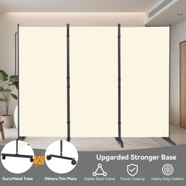 Room Divider (3 Panel) Wall Divider for Room Separation, 102 inch Wide Portable Privacy Screens W/Wheels, Metal Frame Freestanding Room Separators 5.6FT Room Partitions and Dividers