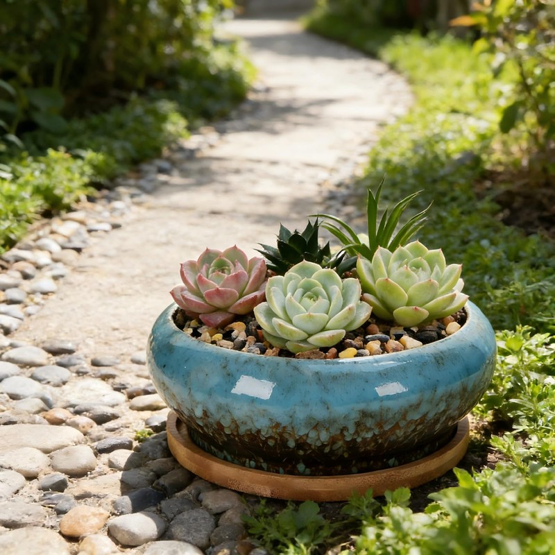 Succulent Pots, 7.3 Inch, Round Large Shallow Flower Plant Pots