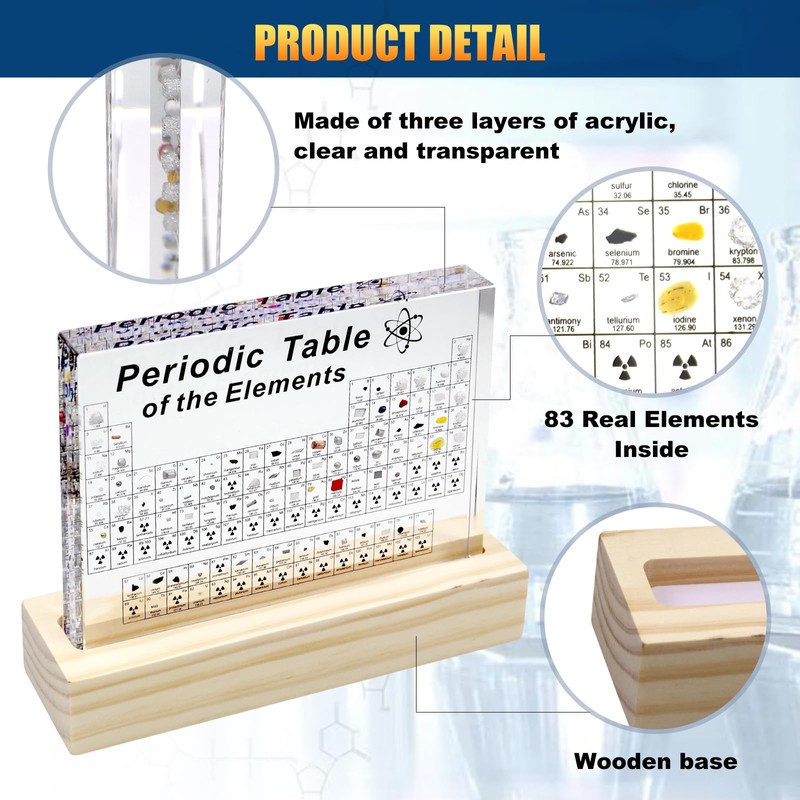 CNQLIS Periodic Table with 83 Real Elements Inside, Acrylic Periodic