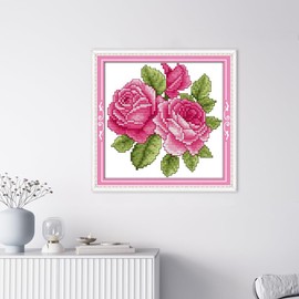 CROSSDECOR Stamped Cross Stitch Kits,Full Range of Cross-Stitch Needlepoint Kits for Beginners,Embroidery Kit Arts and Crafts for Home Wall Decor Gifts-The Flower of Happiness 21×21cm