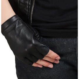 Nappaglo Women's Short Fingerless Leather Fingerless Gloves, Winter Inner Wear, Heat Retention, Warm, Cold Protection, Exercise, Driving, Driving Gloves, black/silk lining