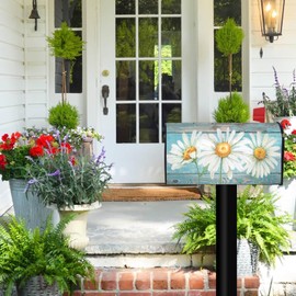 Rustic Summer Daisy Mailbox Covers, Spring 21x18 Inch Teal Old Wood Board Magnetic Mailbox Covers, Standard Size Mailbox Wrap Post Letter Box Cover Mailbox Post Cover for Garden Yard Decor