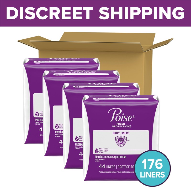 Poise Daily Liners, Incontinence Panty Liners, 2 Drop, Long, 176