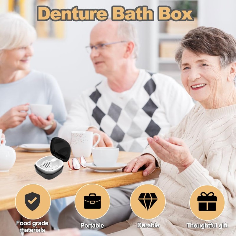 SwirlColor Denture Container, Portable Braces Box with Sieve, Plastic Retainer,