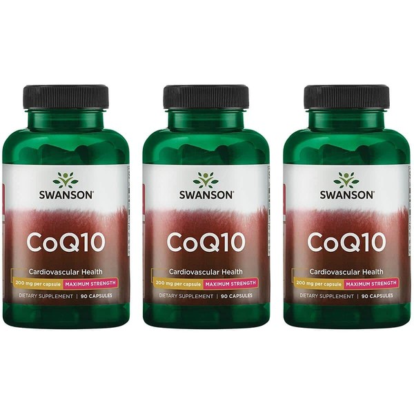Swanson CoQ10 Cardiovascular Brain Energy and Heart Health Antioxidant Support Supplement 200 mg 90 Capsules (3 Pack)