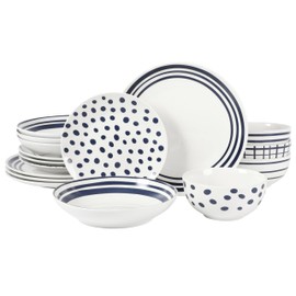 Gibson Home Seaboard Decorated White and Blue Porcelain Plates and Bowls Dinnerware Set