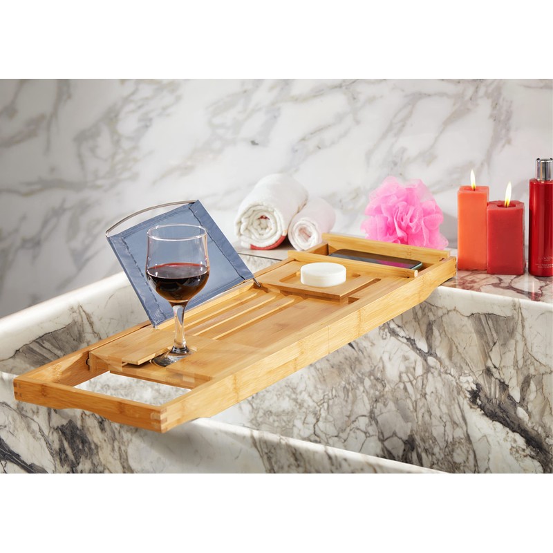 RoyalHouse Bamboo Bathtub Caddy Tray, Expandable Bath Table Over Tub