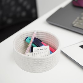 Set di 3 piccoli cestini portaoggetti in corda di cotone, piccoli cestini per l'organizzazione, graziosi mini cestini per la cameretta dei bambini, cestino rotondo decorativo bohémien bianco per il