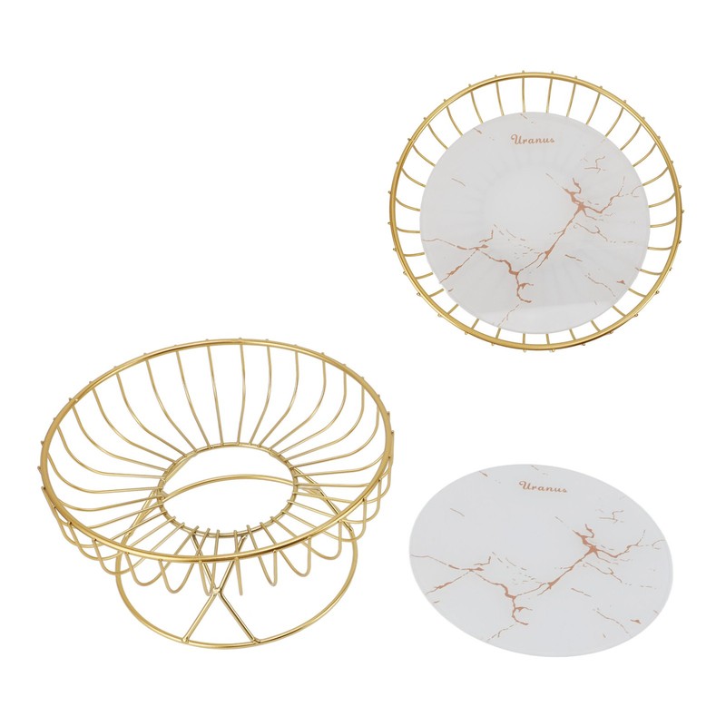 Round Fruit Basket Large Capacity Hollow Metal Fruit Bowl Stand