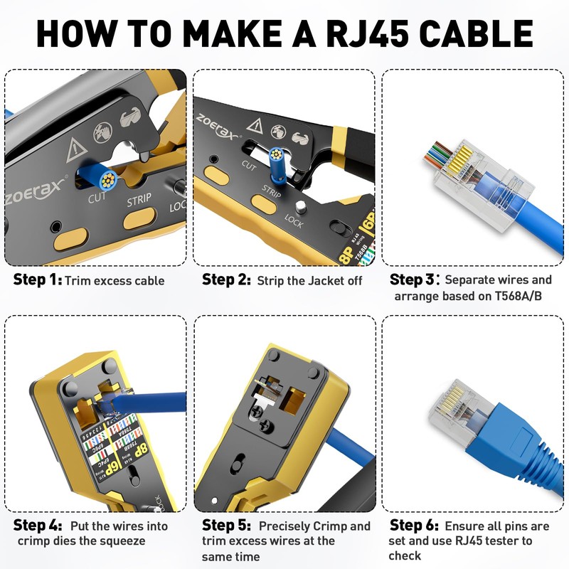ZoeRax Ethernet Crimping Tool Kit RJ45 Crimp Tools,CAT5 Cat5e Cat6