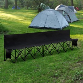 Yaheetech 8 Seats Team Seater Portable Folding Bench Chairs For Camping Outdoor Waterproof Team Sports Sideline Bench with Backrest Black