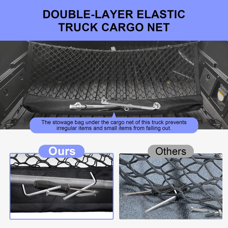 Envelope Style Cargo Net Compatible with Toyota Tacoma 2005-2024, Highly