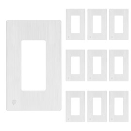 ENERLITES Brushed Screwless Decorator Wall Plate Child Safe Outlet Cover, Glossy, Size 1-Gang 4.68" H x 2.93" L, Unbreakable Polycarbonate Thermoplastic, SI8831-BW-10PCS, Brushed White (10 Pack)