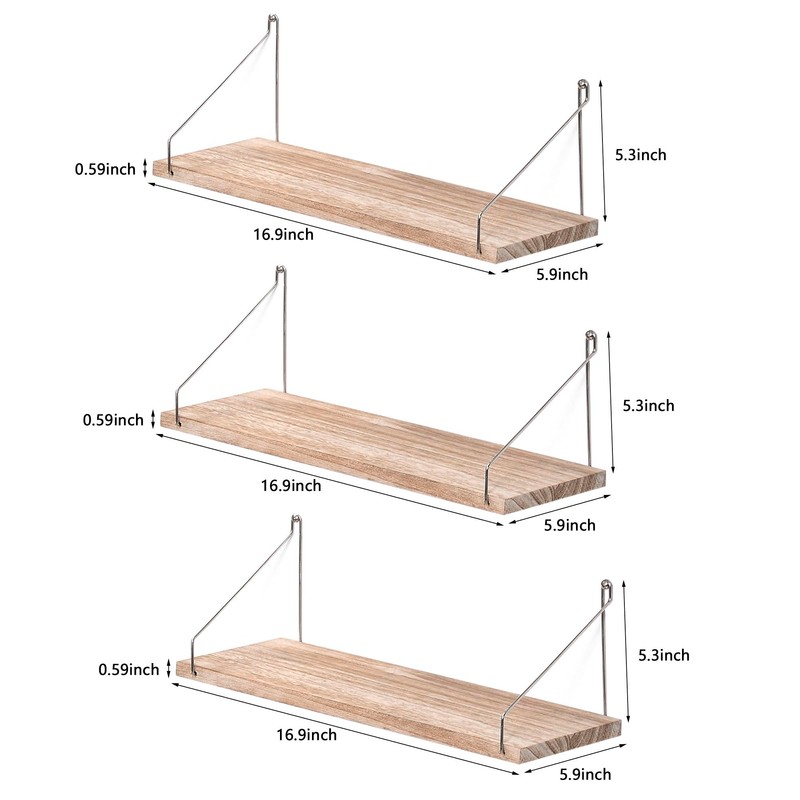 MITIME Floating Shelves Set of 3 Rustic Solid Wood Floating
