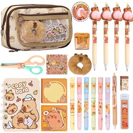 Capybara Pencil Case Set, Multi-Compartment Large Capacity Stationery Set, Cute Capybara School Supplies for Girls, Boys and Teens, Back to School Pencil Pouch Gift (Light Brown-M)