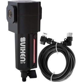 Vixen Air 3/8" NPT Aluminum Air Filter/Water Trap/Separator for Air Ride/Suspension/Air Tools w/Remote Drain Kit Black VXF3938BR