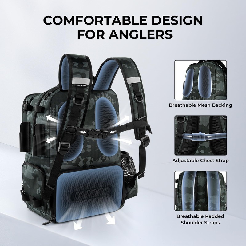 KastKing BaitSpace 50L Fishing Tackle Backpack with Removable Bait Binder