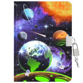 WERNNSAI Children's Diary for Boys, Planet Diary Luminous Children's Diary, Travel Diary for Boys with Lock and Key, School Diary A5 Lined Notepad for Writing and Drawing