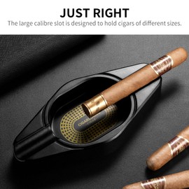 CIGARLOONG Cigar Ashtray Holds 2 Cigars Resin Desktop Cigar Holder Ash Tray for Outdoor (Black)