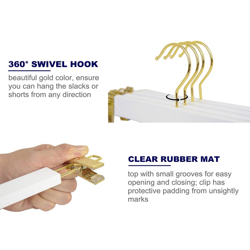 Amber Home 14.17" Solid White Wooden Pant Skirt Hangers with