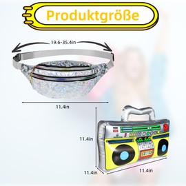 ROSAUI ROSAUI Aufblasbarer Ghettoblaster und Bauchtasche Set, 80er 90er Jahre Outfit Accessoires für Damen und Herren, Aufblasbare Radio Kostüm Accessoires Karneval Fasching Mottopartys Disco Festival