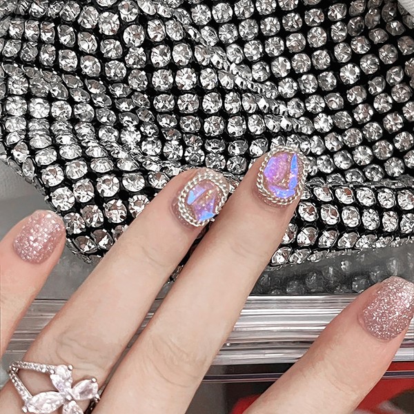 Vezocim Press on Nails Short Square 24Pcs Glitter Press on