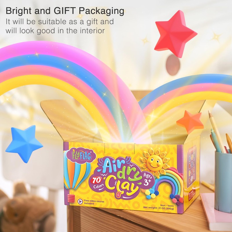 FlyFlag Air Dry Clay - 70 Colors, Soft & Ultra