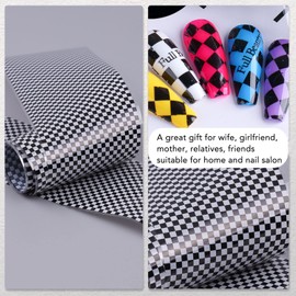 Nail Art Sticker Plaid, 1 Box Black White Plaid Nail Art Sticker Simple Stylish Safe DIY Nail Art Stickers Decals, Nail Foils Nail Art Supplies DIY Nail Art Foil Designs Flowers Nail Decals