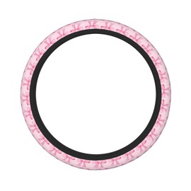 Car Steering Wheel Cover Bow Pink, Breathable Absorbing Sweat Anti Slip Polyester Car Accessories Decorative Protector Fit for Most Car, Trucks, SUV 15 Inch