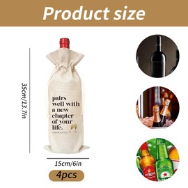 4PCS Wine Gift Bag, "New Chapter of Your Life", Reusable Wine Bag, for Colleague, Coworker, Friends, New Job, New House, Engagement Gift Wine Gift Bag
