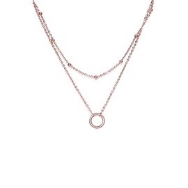 Rosegold Layered Necklace for Women - Beads Choker Necklace - Circle Pendant Stainless Steel Necklace