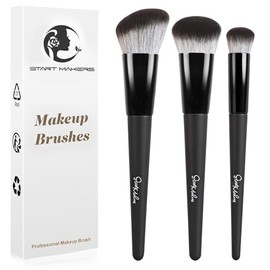 START MAKERS Brochas de Maquillaje, Set de 3 Brochas para Base, Contorno y Corrector, Herramientas Angulares para Rostro, para Maquillaje Líquido, en 
