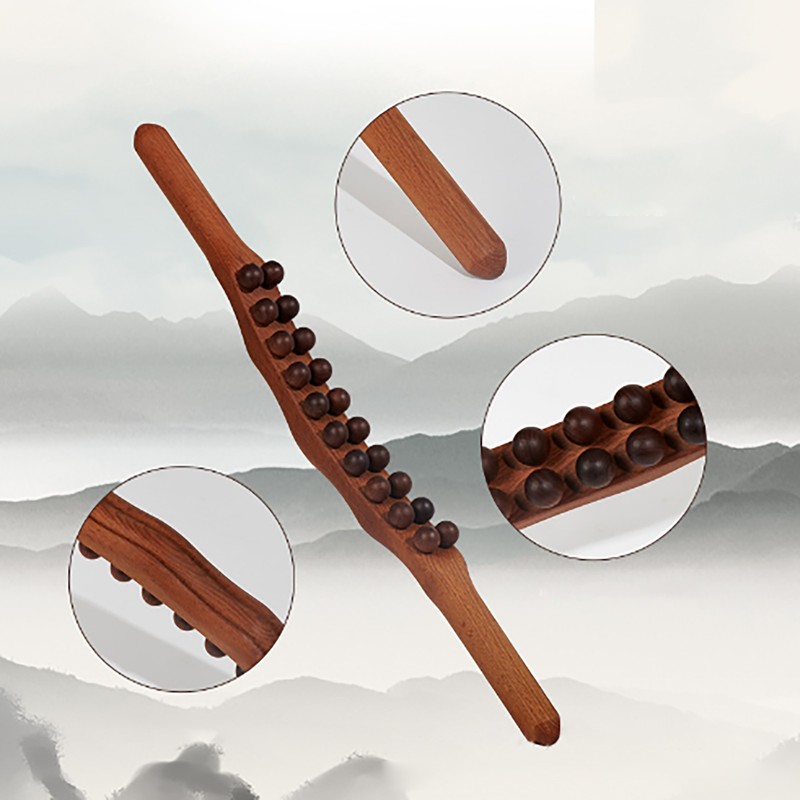 Wooden Gua Sha Stick Double Row 20 Beads Trigger Point