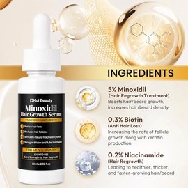 Koi Beauty 5% de mininoxidil para hombres y mujeres, suero para el crecimiento del cabello con biotina, tratamiento de crecimiento de barba y cabello,