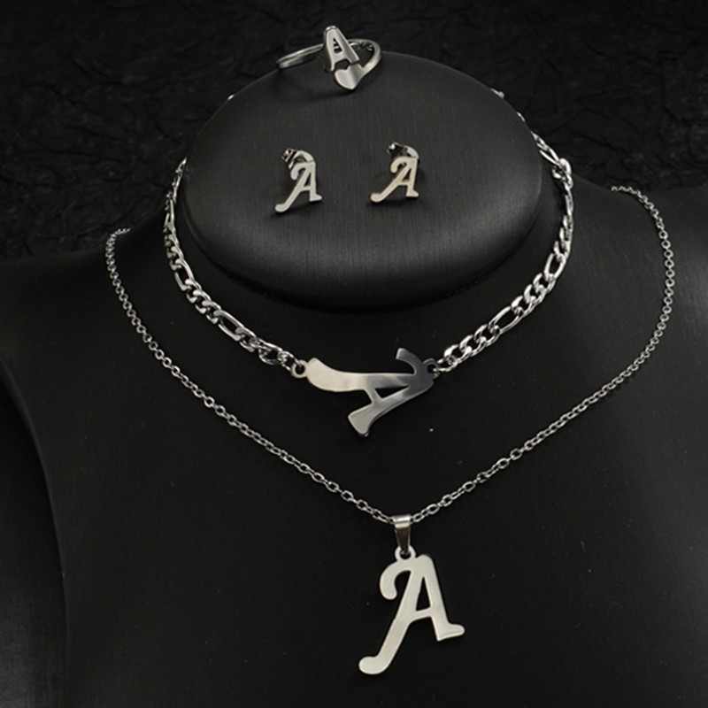 4 Pack Stainless Steel Initial A Necklace for Women Letter