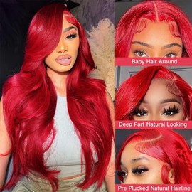 Red Lace Front Wigs Human Hair for Black Women Pre Plucked 13x6 Hd Transparent Lace Front Wig Human Hair 180% Density Body Wave Glueless Hd Lace Wear and Go Red Wigs Human Hair with Baby Hair 20 Inch