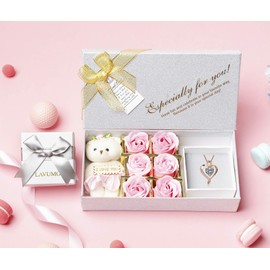 LAVUMO Herz Kette Damen Silber 925 I love you Halskette Damen Geburtsstein schmuck Geschenke für Frauen Frau MaMa Freundin an Geburtstags Valentinstag Weihnachten Muttertag Mit Rose Geschenkbox