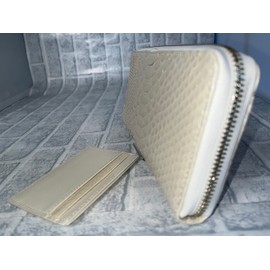 GUODI HL-10042 Long Wallet, Round Zipper, Garcon-Style, with Card Case, Genuine Leather, Women's, Men's, Snakeskin Wallet, Safe, Unisex, Unisex, pearl white