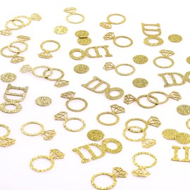 SAVITA 120Pcs"I DO" Diamond Ring Confetti Including Wedding Table Glitter Confetti, Glitter Circle Dots Decorations，for Bridal Shower, Wedding, Engagement Party, Proposing Marriage (Golden)