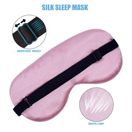 Sleep Mask Night Cover Eye Sleeping Silk Satin Masks for Women, Blindfold for Airplane Travel Adjustable Strap (Pink)