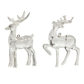 Raz Imports Elegant Crystal Deer - 4 Inch Clear Plastic Decorative Hanging Christmas Tree Ornament; Set of 2