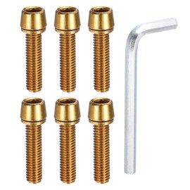 PATIKIL Viti Per Attacco Manubrio M5 X 20mm, 6 Pezzi Viti A Testa Esagonale Rovesciata Con Rondelle E Chiave Per Attacco Manubrio BMX MTB Bici Da Strada, Oro