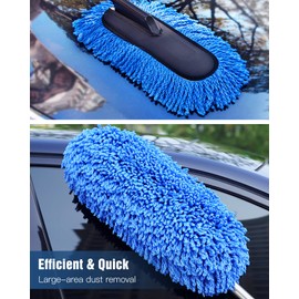 YeewayVeh Car Duster Exterior Scratch Free Microfiber Car Cleaning Brush, Extendable Handle Pollen and Dust Brush for Truck, SUV, Vehicles and Home Cleaning, Blue