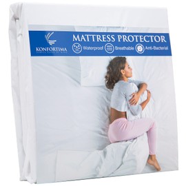 KONFORTIMA Mattress Protector, 160 x 200 cm - Waterproof Mattress Topper Breathable and Anti-Bacterial, Anti-Mite Mattress Cover as Mattress Protector Against Sweating or Incontinence, White