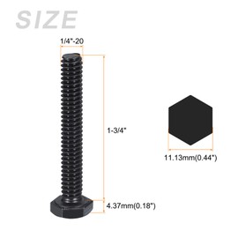 METALLIXITY Hex Head Bolts (1/4-20 x 1-3/4") 20Pcs, 304 Stainless Steel 18-8, Fully Threaded, External Hex Drive, Hex Head Screw Bolt, Black Oxide